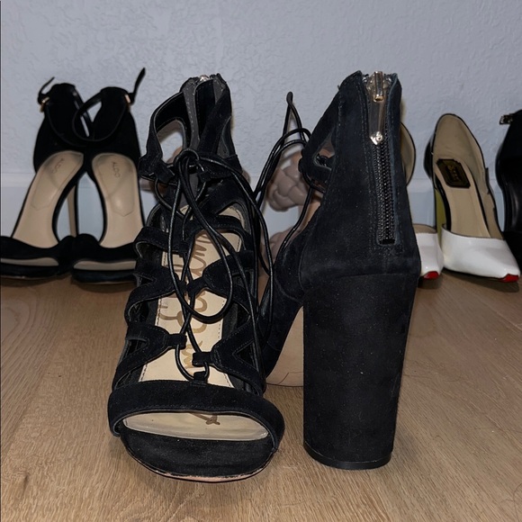 Sam Edelman Yardley Black Lace-Up Suede Heels - Picture 3 of 5